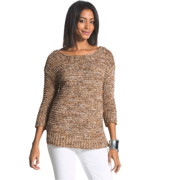 Chico’s Textured Sherri Tan Long Sleeve Open Knit Pullover Size 3X - Picture 1 of 8